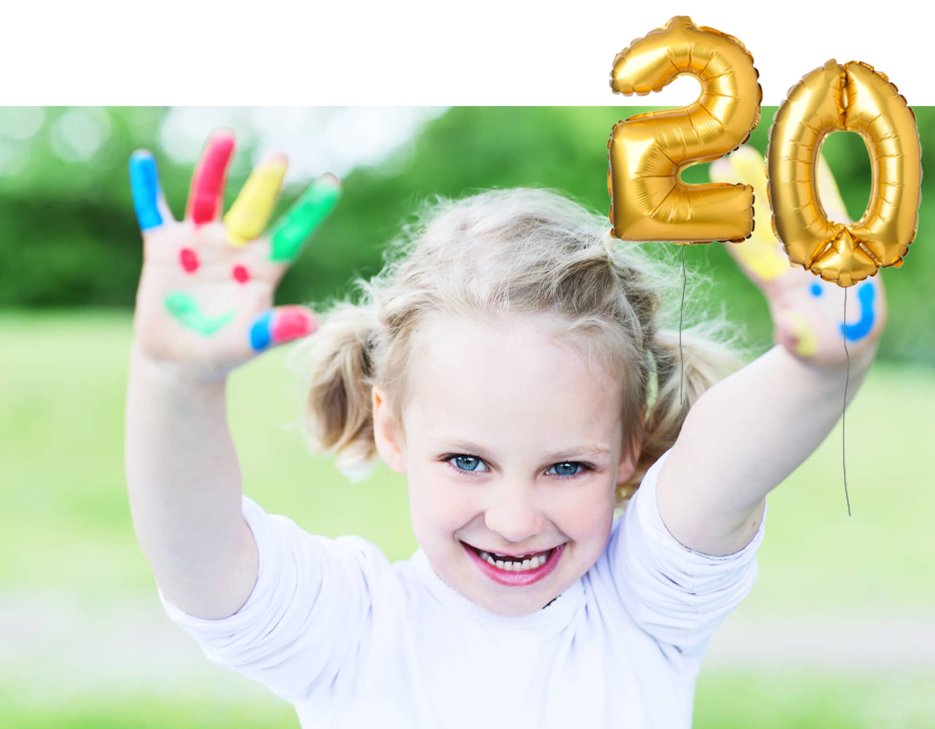 child with colourful hands